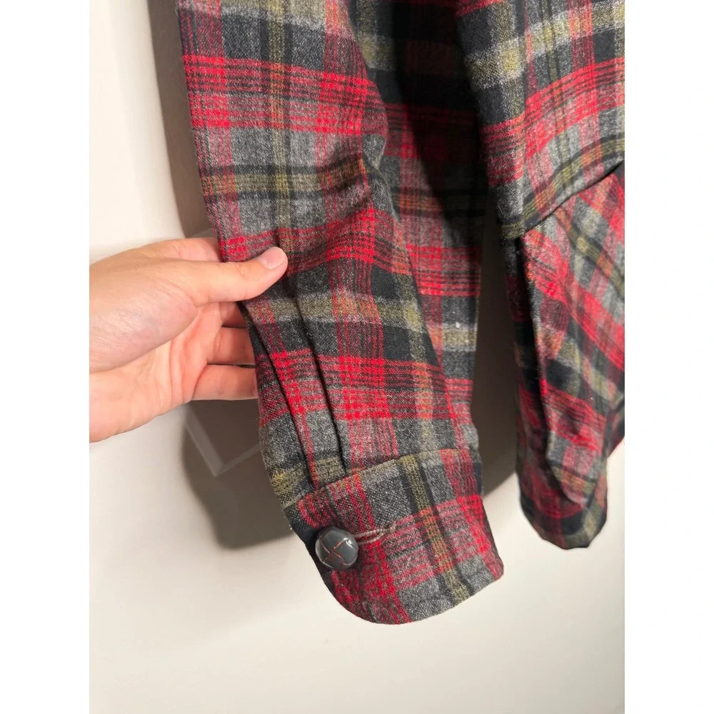 Vintage 60s 70s Pendleton Wool Blazer Mens Small Red Plaid 3 Button Patch Pocket